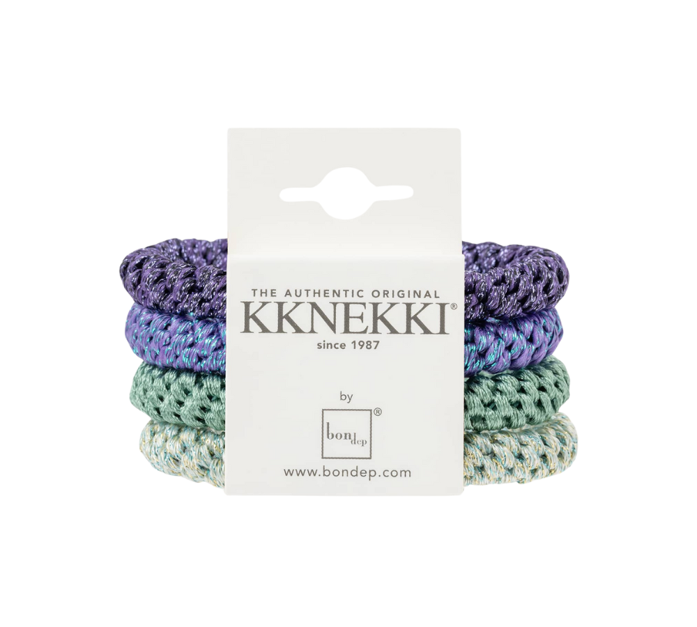 Kknekki hårelastikker, lilla/grøn glitter mix - 4 stk.